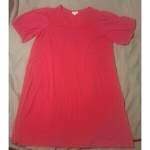 J Jill-Shift Dress XL Pink-Puff Sleeves, V Neck, Stretch, 2 Side Pockets